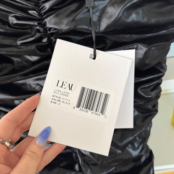 NWT LEAU Black Luna Latex Midi Dress - Picture 7 of 7